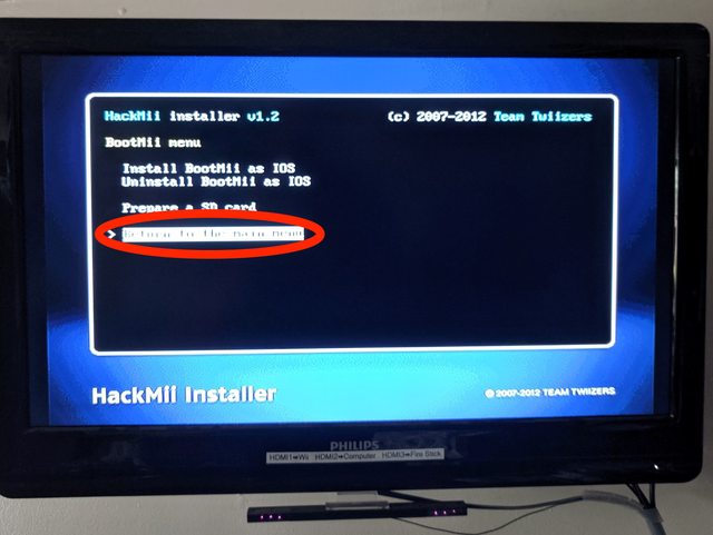 Hackmii Bootmii Return to Main Menu